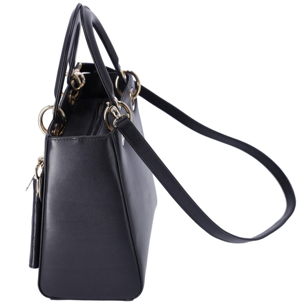 Christian Dior Lady Dior Medium Bag Handbag Black Blue Calf Skin - Picture 2 of 10